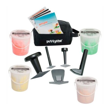 Fabrication Enterprises Puttycise TheraPutty Set, 5 Tools, 4 x 5 lb. Putties, Easy (Tan, Yellow, Red, Green) 338490